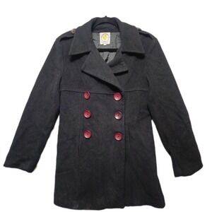 I GABBIANI Pea Coat Womens 42‎ Black Wool Blend Double Breasted Military Vintage